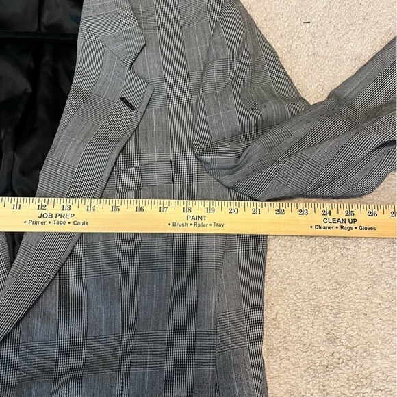 Burberrys Blazer mens large two button coat grey blue micro plaid 100% wool - Picture 6 of 11
